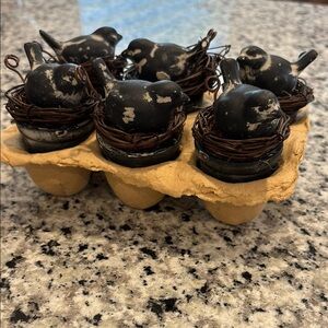 Adorable Black Bird Figurines in Nests, for Seating Arrangements, etc.
